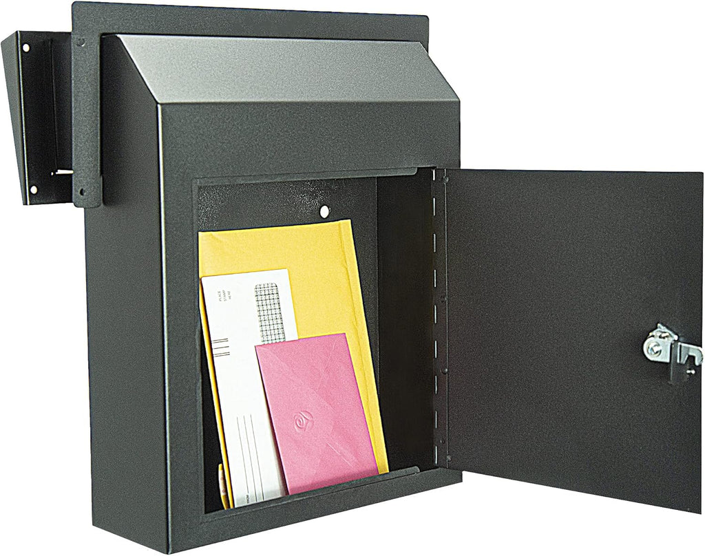 Rainproof Heavy Duty Mailbox Door Drop Box - Galvanized Steel Weatherproof for Keys, Deposit, Mails (Black) A8757