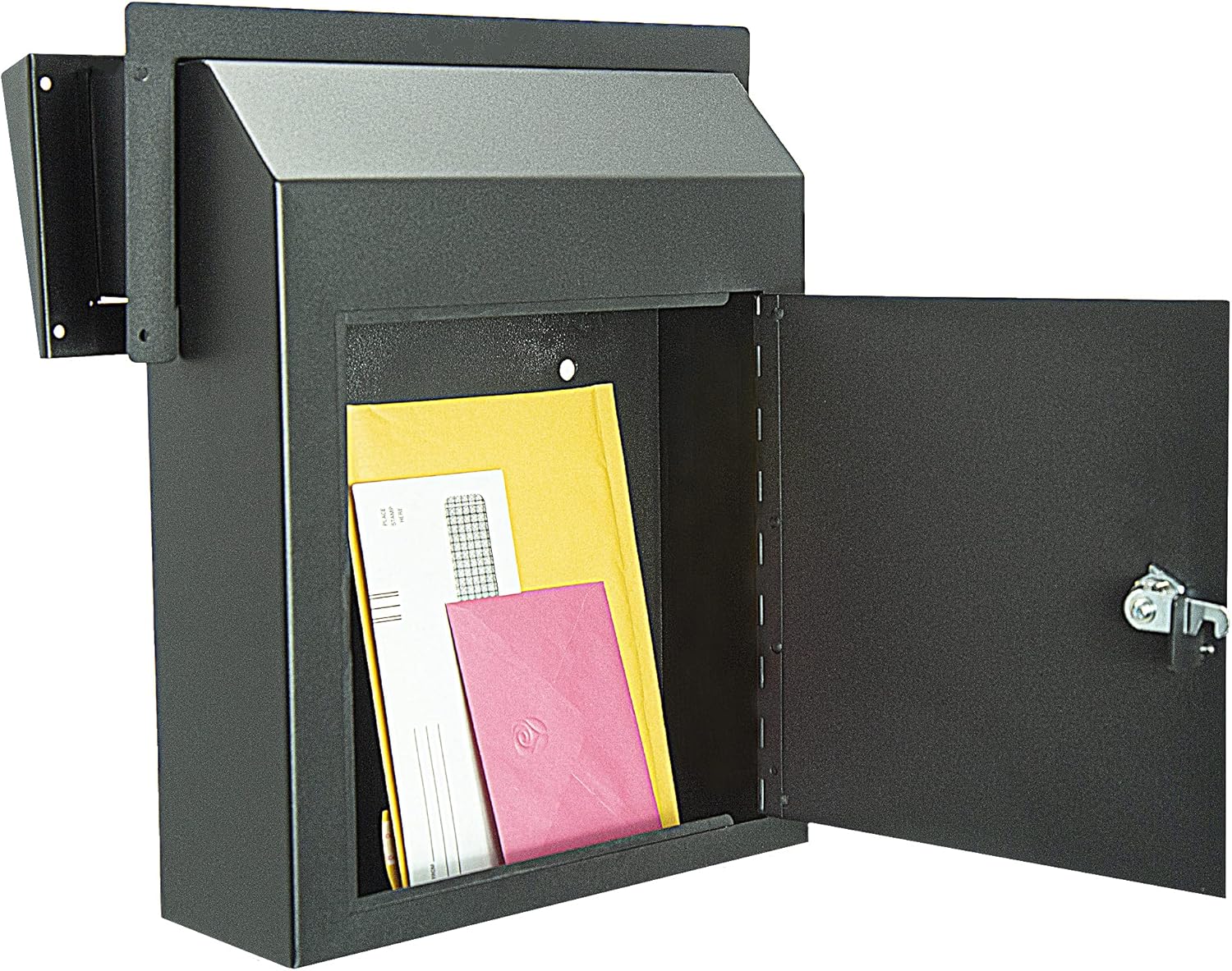 Rainproof Heavy Duty Mailbox Door Drop Box - Galvanized Steel Weatherproof for Keys, Deposit, Mails (Black) A8757