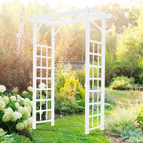 PVC Patio Garden Arch with Lattice Trellis for Climbing Plants V650