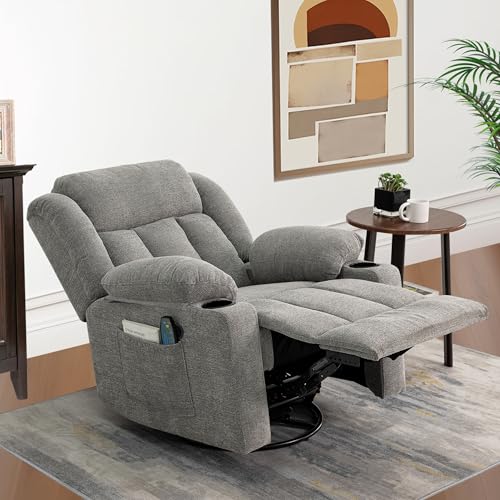 Swivel Recliner Chair with Massage and Heat, Fabric Upholstery, Lime Gray Y550941