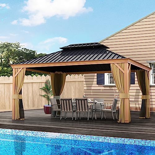 10 x 12 ft Hardtop Gazebo with Netting and Curtains for Patio, Deck, Backyard X60892