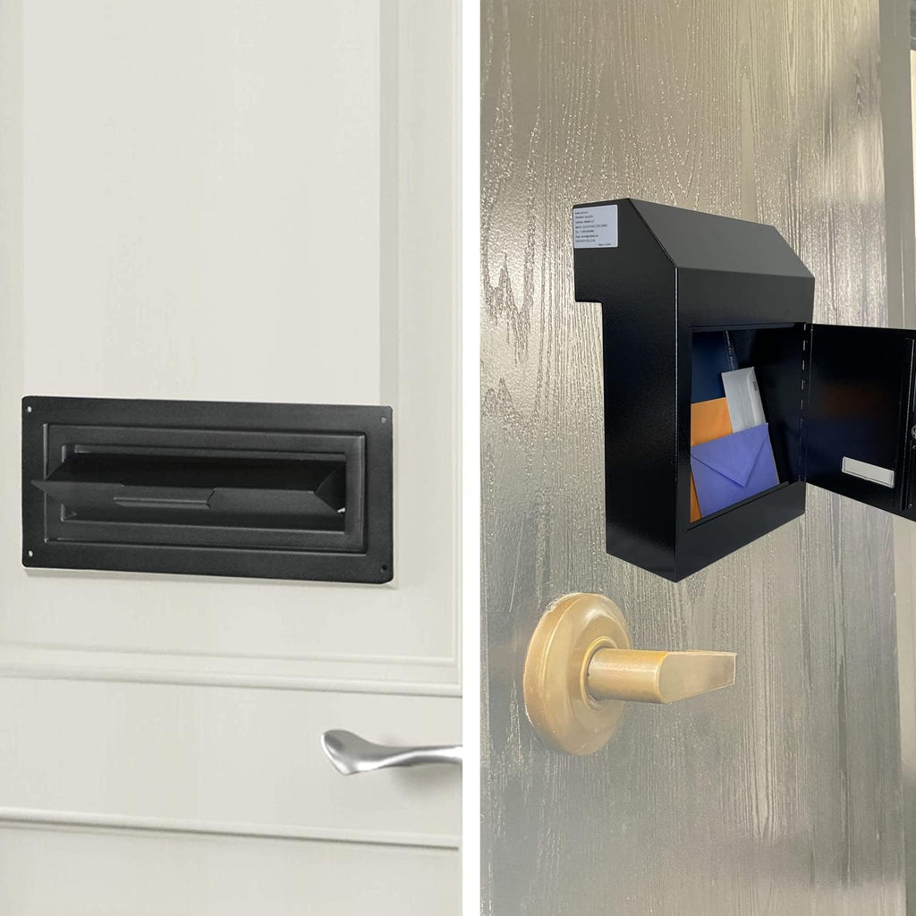 Door Drop Box for Mail, Rent, Deposit, and Night Key, Locking Steel Mailbox with Rear Access, Black G160