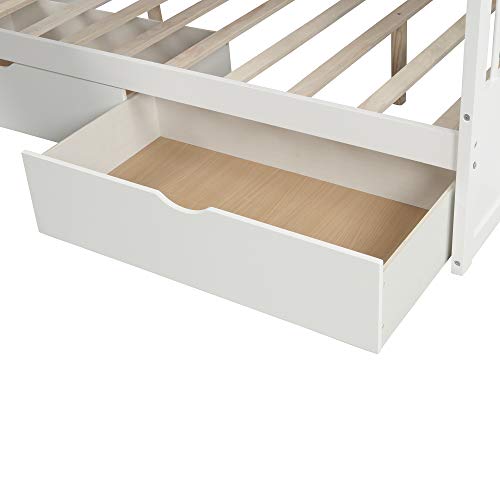 Twin Over Full Bunk Bed with Slide and Stairs for Kids I642