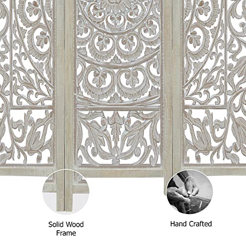 4 Panel Folding Wood Room Divider, Antique Brown, 72 x 80 P209