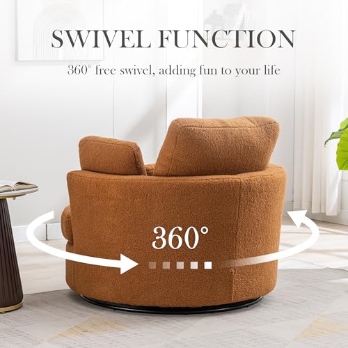 Oversized Swivel Barrel Chair with Ottoman, Chenille, Beige M813