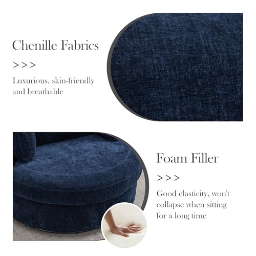 Oversized Swivel Barrel Chair with Ottoman, Chenille, Beige M813