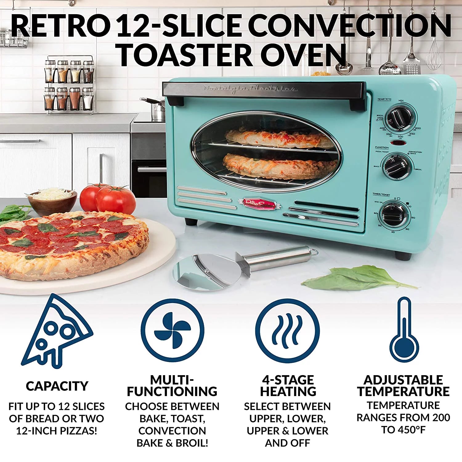 Retro 12-Slice Convection Toaster Oven, Aqua W58145