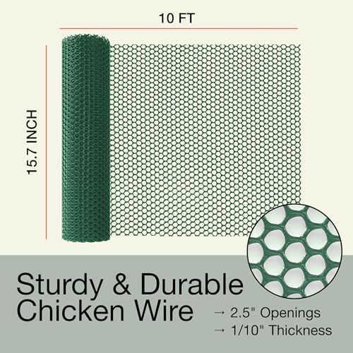 Green Plastic Wire Mesh Fence 15.7IN x 10FT Roll for Poultry, Dogs, Rabbit & Gardening F3724