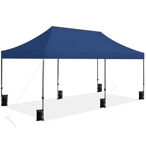 Heavy Duty Pop Up Canopy Tent 10x20 with Wheeled Carry Bag, White Q36763