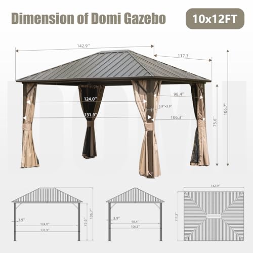 10 x 10 ft Hardtop Gazebo with Netting and Curtains, Galvanized Steel Roof for Patio K80436