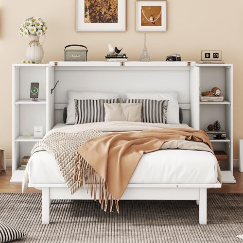 Murphy Bed Chest with Shelves and USB Ports, Foldable Wood Frame Y56482