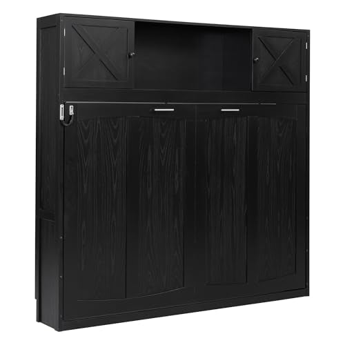 Queen Size Murphy Bed with Cabinet and LED Lights M1232