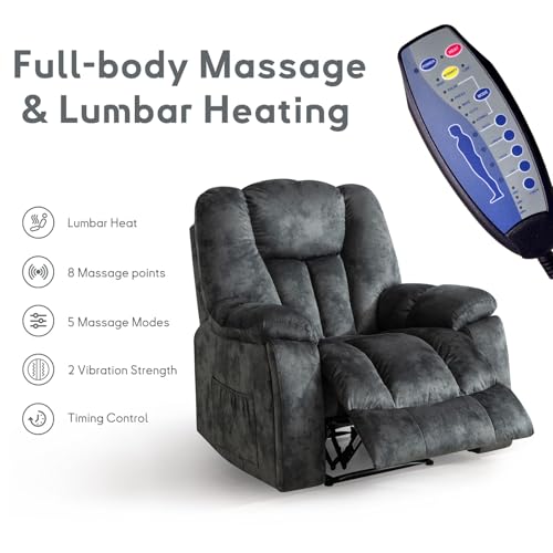 Manual Recliner Chair with Massage and Heat for Adults, Brown O26736