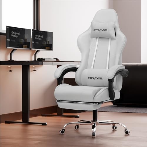 Gaming Chair with Footrest and Lumbar Support, Height Adjustable, Blue Y9034