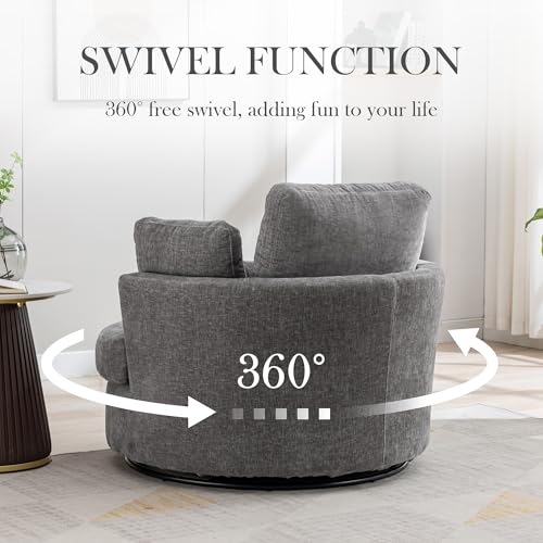 Oversized Swivel Barrel Chair with Ottoman, Chenille, Beige M813