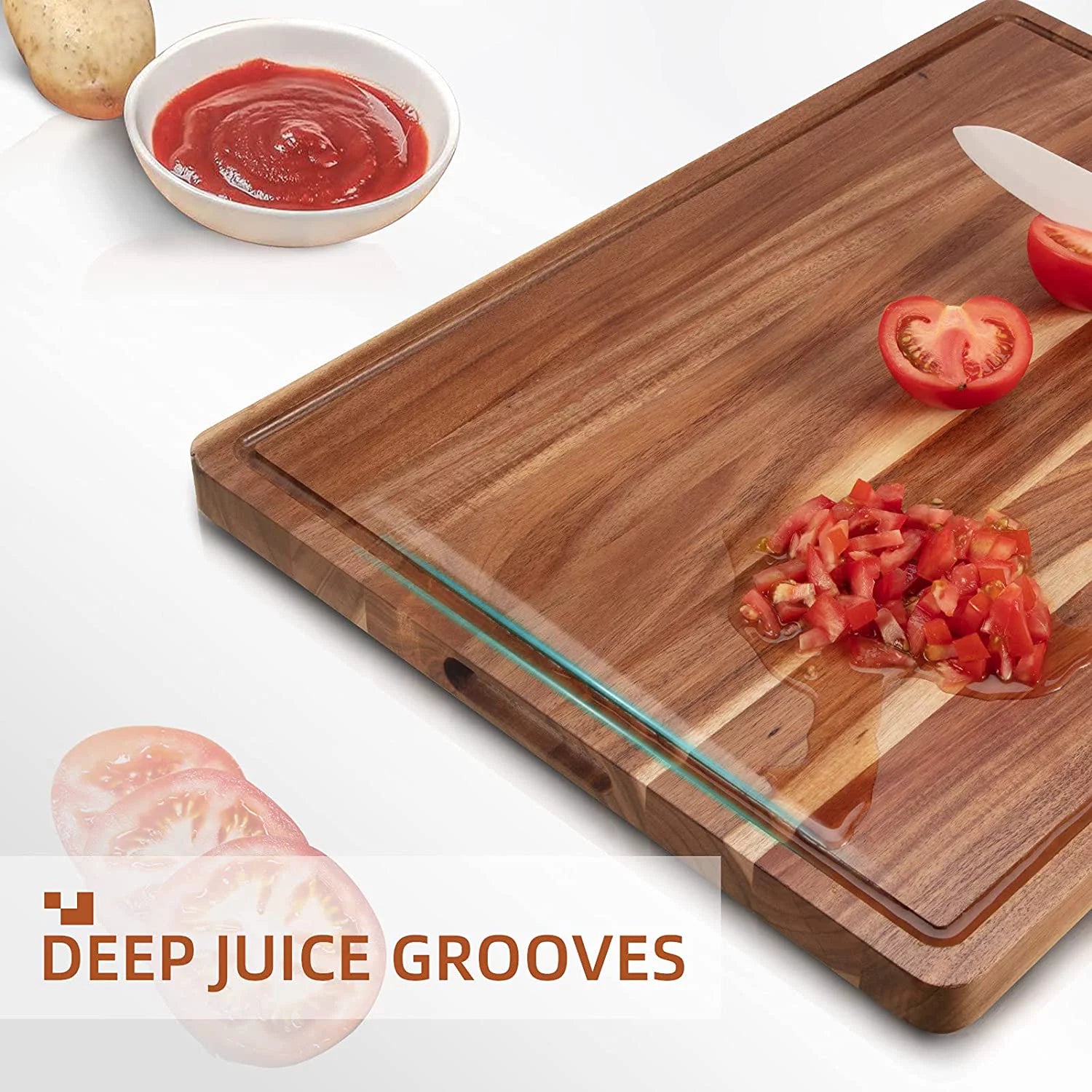 Acacia Wood Cutting Board with Juice Groove, Extra Large Butcher Block L18816
