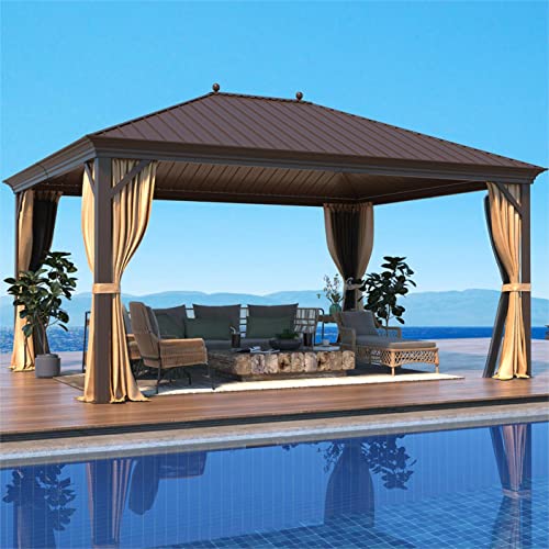 12x16 ft Hardtop Gazebo with Double Roof, Curtains and Netting T94173