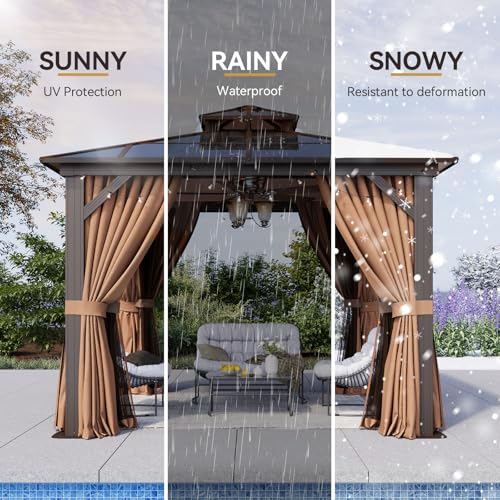 12x16 Hardtop Gazebo with Netting and Curtains for Patio K27275