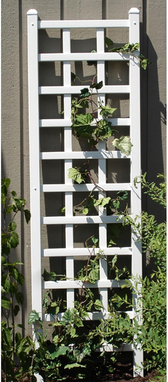PVC Vinyl Outdoor Garden Patio Trellis with Ground Anchors, White M9343