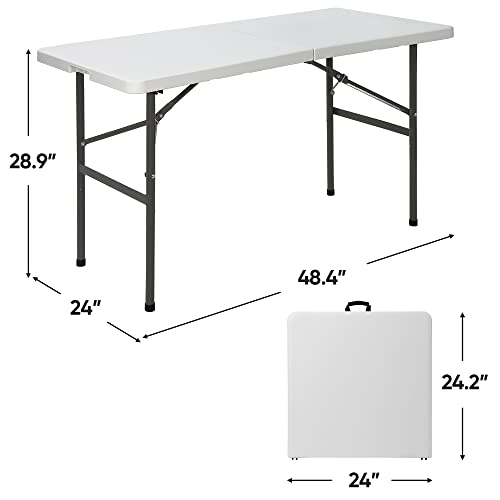 Portable 4 Foot Plastic Folding Table, Indoor Outdoor Heavy Duty, White Y15191