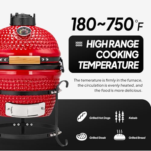 Red Spherical Ceramic Charcoal Grill with Inner Liner, Portable BBQ Smoker K936958