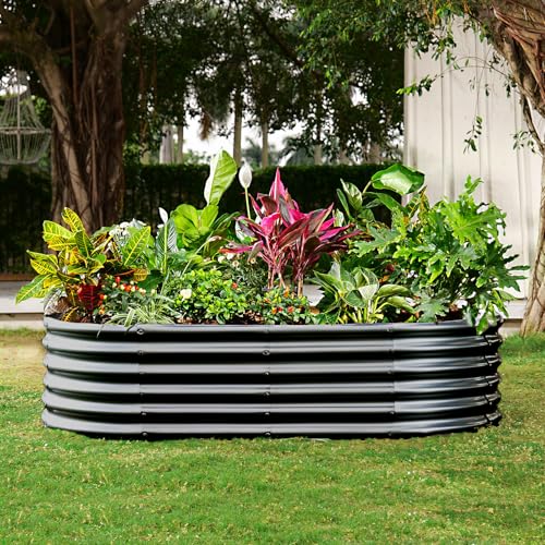 Galvanized Raised Garden Bed Kit 4x2x1.5ft Oval Metal Planter Box for Vegetables Outdoor V57489