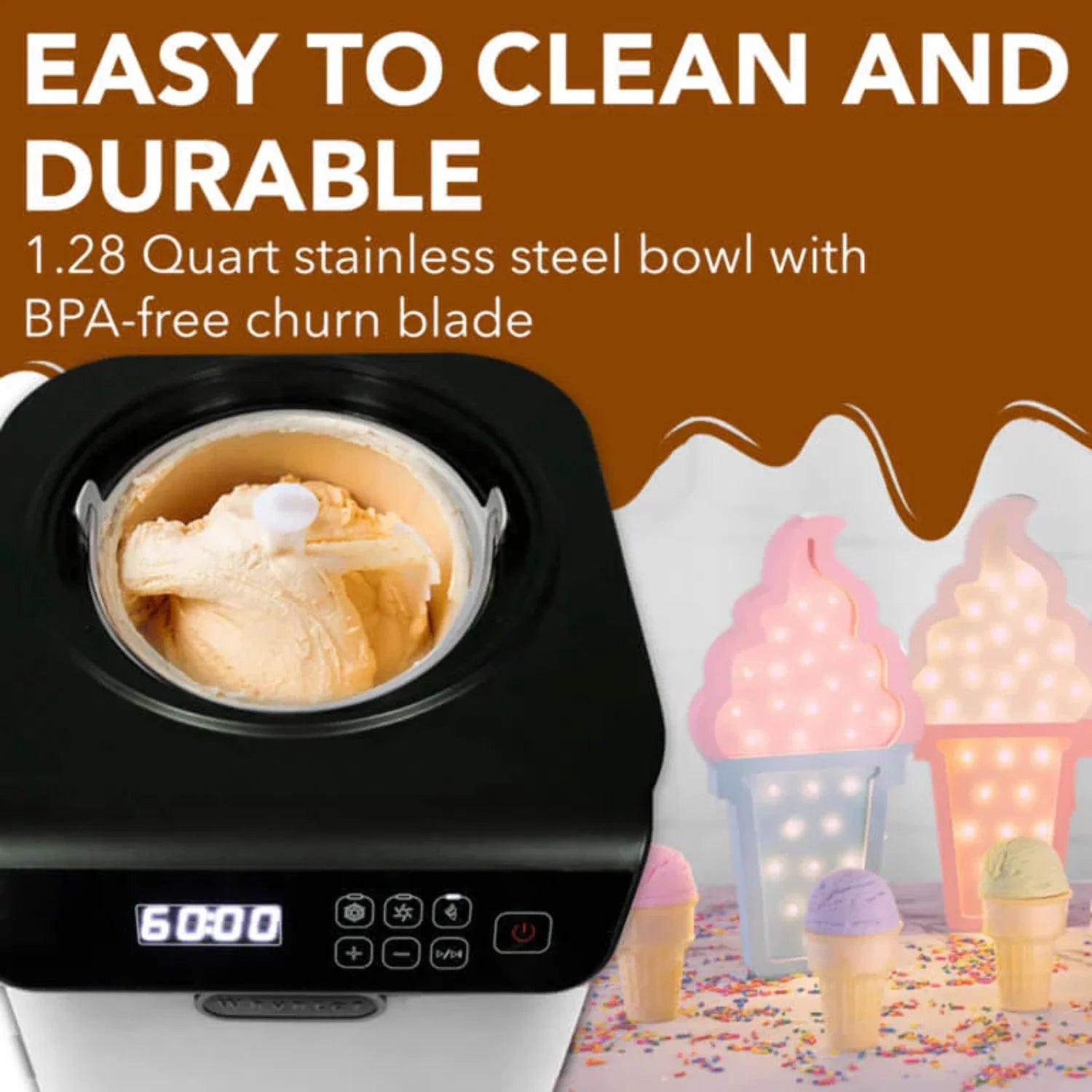Compact Upright Automatic Ice Cream Maker with Stainless Steel Bowl K781