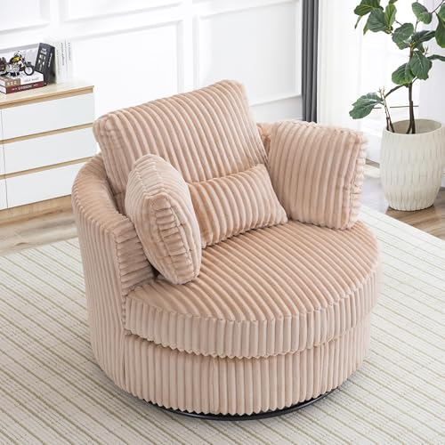 Round Swivel Barrel Chair with Ottoman for Living Room Bedroom G375183