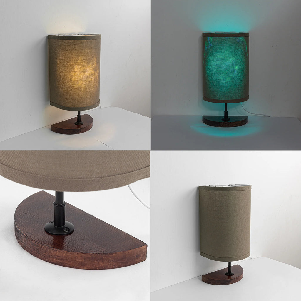 Half Shade Table Lamp, Modern LED Light with Fabric Shade and Wood Holder M862