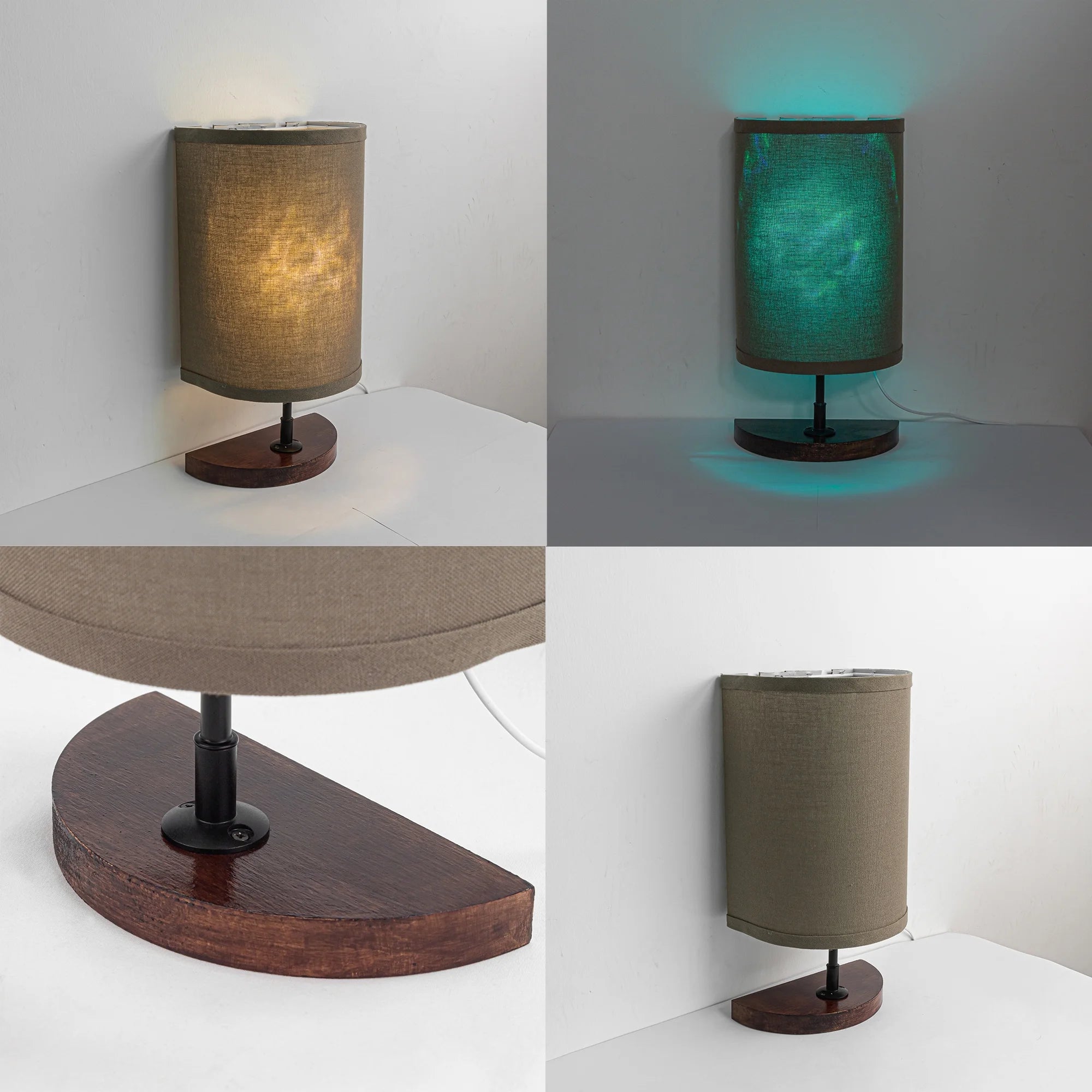 Half Shade Table Lamp, Modern LED Light with Fabric Shade and Wood Holder M862