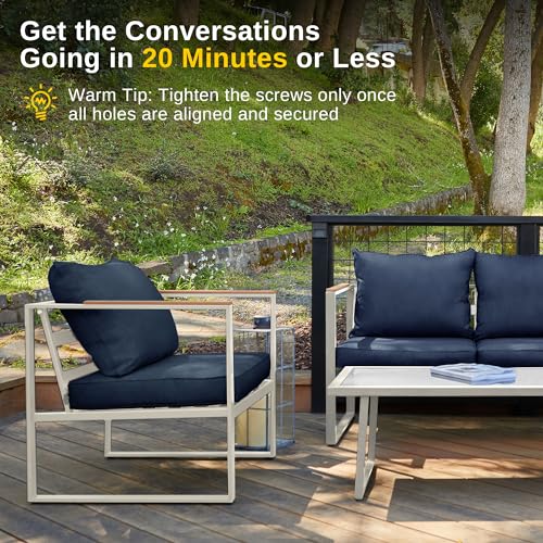 4-Piece Outdoor Patio Furniture Set with Sofa and Tempered Glass Table B6490
