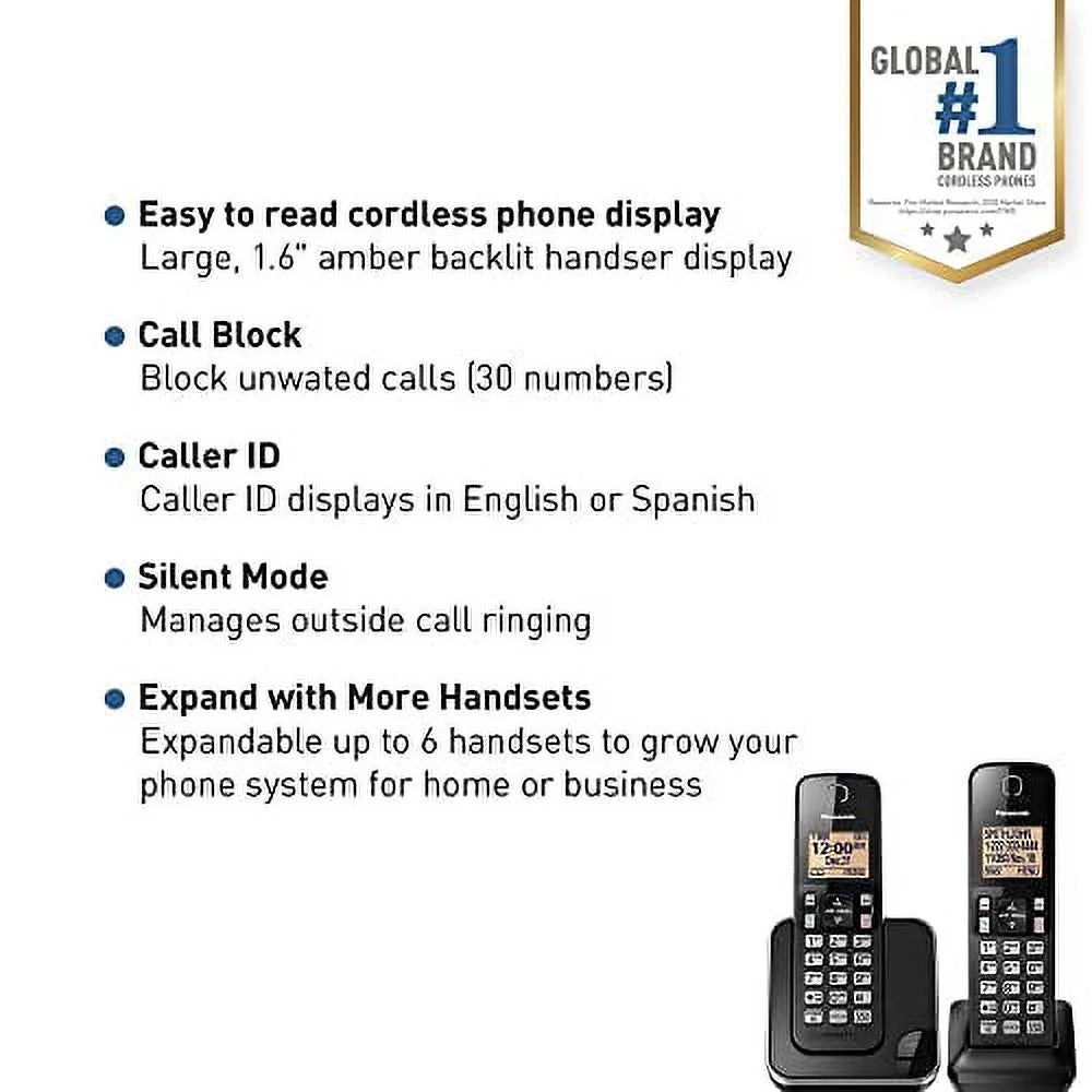 Cordless Phone System with 2 Handsets and Amber Backlit Display H87715