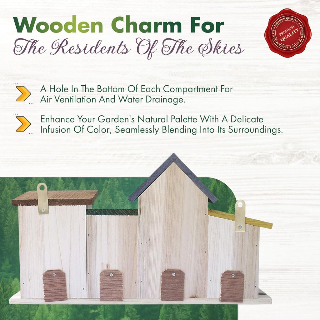 4 Hole Bird House for Outside Hanging, Decorative Feeder for Bluebirds Wrens Chickadees G339