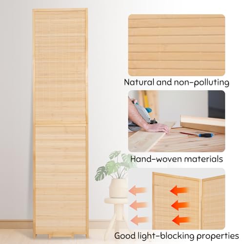 Bamboo Room Divider Folding Privacy Screen, 4 Panel, Beige N84000