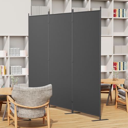 8-Panel 6 ft Tall Indoor Folding Room Divider, Portable Privacy Screen, Freestanding Partition, Dark Grey G253901
