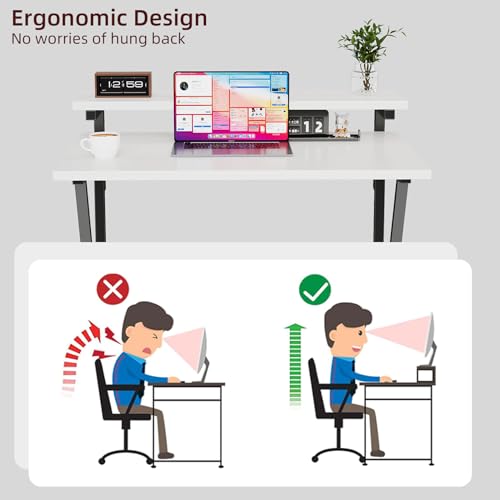 Small Desk with Adjustable Monitor Stand for Small Spaces, Grey G4959