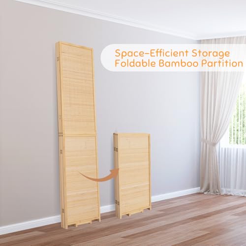 Bamboo Room Divider Folding Privacy Screen, 4 Panel, Beige N84000