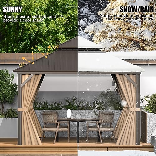 10 x 10 ft Hardtop Gazebo with Netting and Curtains, Galvanized Steel Roof for Patio K80436