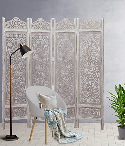 4 Panel Folding Wood Room Divider, Antique Brown, 72 x 80 P209