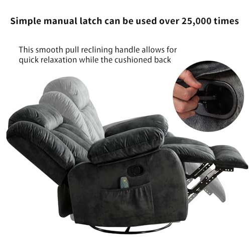Massage Swivel Rocker Recliner Chair with Heat and Vibration, Grey M1757