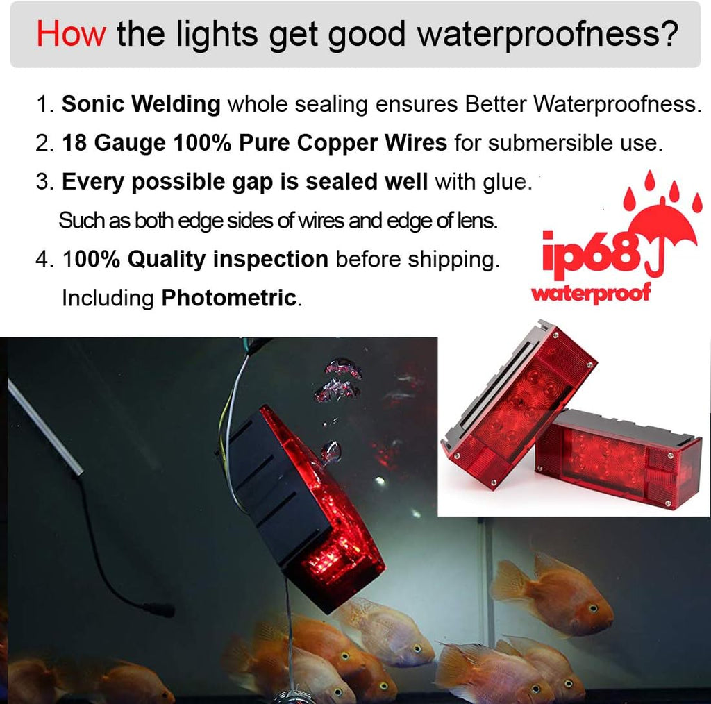 2PCS 12V LED Submersible Rectangular Trailer Lights, Tail Stop Turn Running Lights Kit S185120
