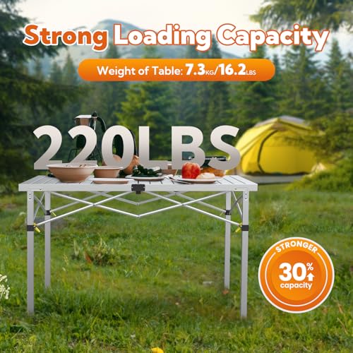 Portable Outdoor Camping Table for 2-6 Person, Foldable with Aluminum Roll-Up Top and Carry Bag P297255