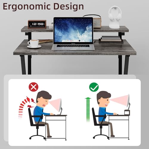 Small Desk with Adjustable Monitor Stand for Small Spaces, Grey G4959