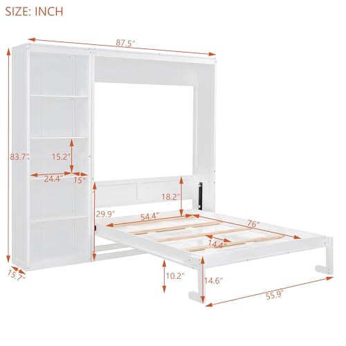 Queen Size Murphy Bed with Cabinet and LED Lights M1232