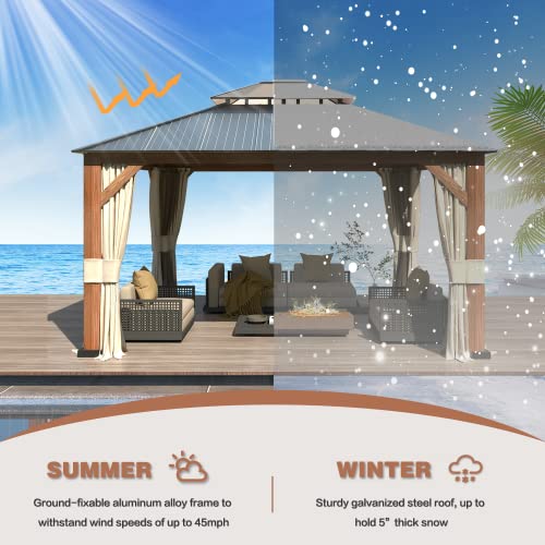 12x20 ft Hardtop Gazebo Double Roof Galvanized Steel Canopy Outdoor Aluminum Frame with Netting and Curtains X191579