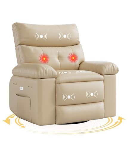 Electric Swivel Massage Chair, Power Rocking Recliner with Vibration and Heating, PU Leather Single Sofa with USB Port T171945