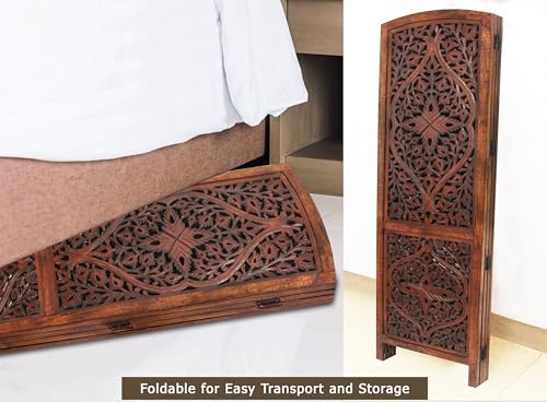 4 Panel Folding Wood Room Divider, Antique Brown, 72 x 80 P209