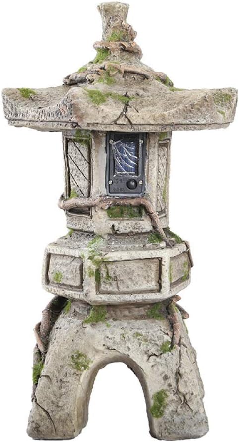 Garden Solar Ornament Japanese Pagoda, Outdoor Decor Sculpture Lantern Decor Buddha