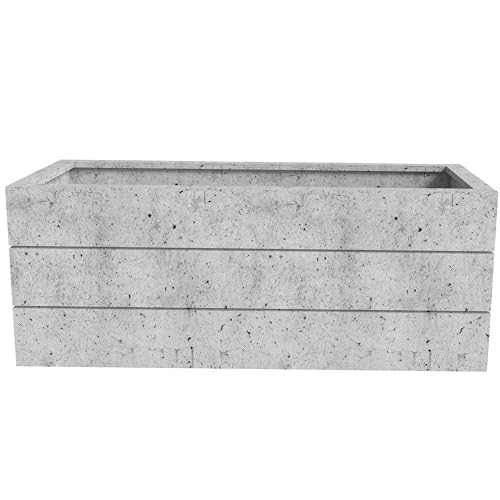 Modern Fiberstone and Clay Rectangular Planter with Drainage Holes S1077