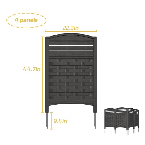 Outdoor Privacy Fence Screen, 4 Panels Trash Can Enclosure with Metal Stakes L156